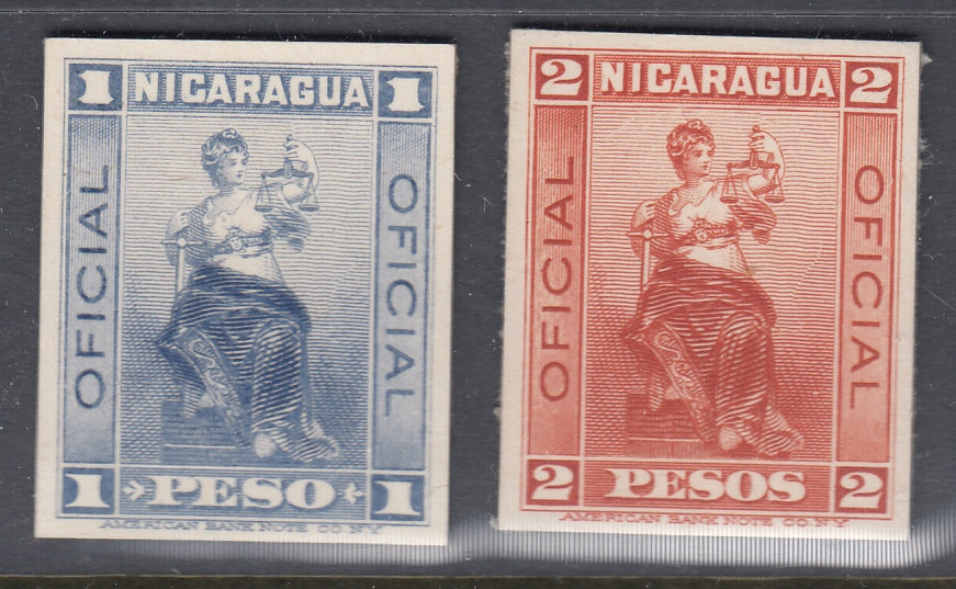 Nicaragua 1900 1p &2p Official Plate Proofs. Scott O147-O148 var
