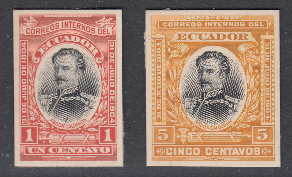 Ecuador 1904 Calderon Centenary 1c & 5c Plate Proofs. Scott 160 & 162 var