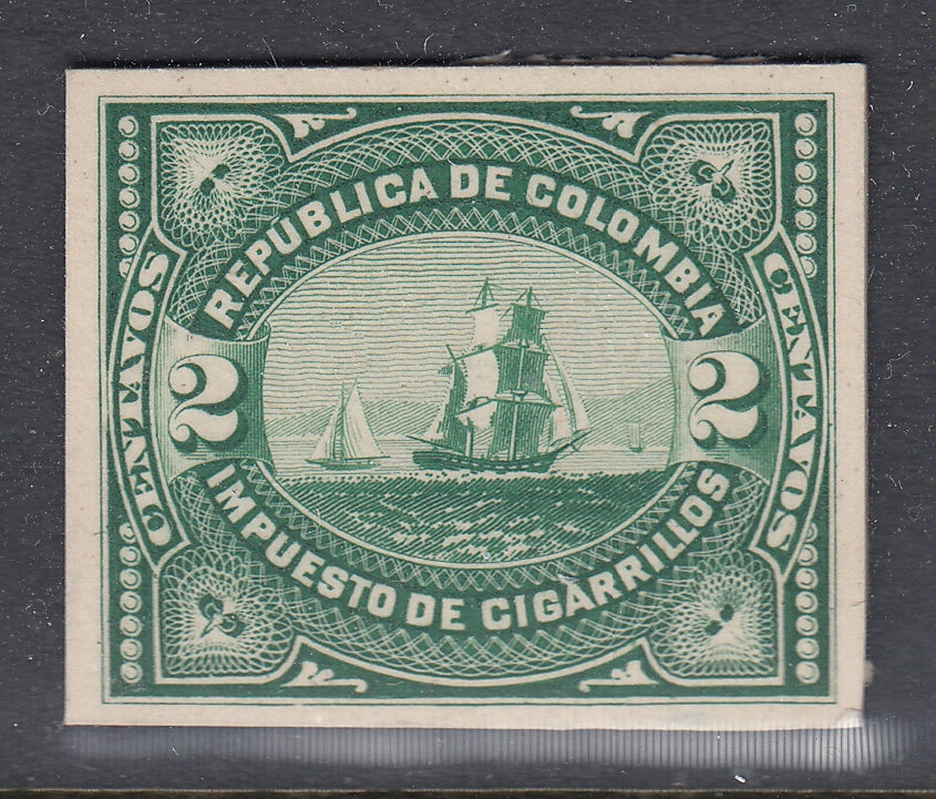 Colombia 1892 2c Green Impuesto De Cigarillo Plate Proof. Anyon 10 var
