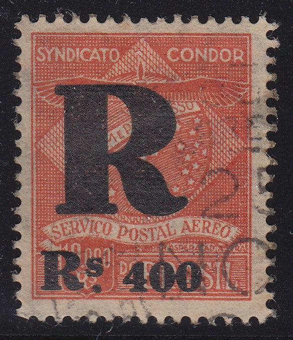 Brazil 1930 Syndicato Condor 400r on 10,000r Airmail Registration Used. Scott 1CLF1