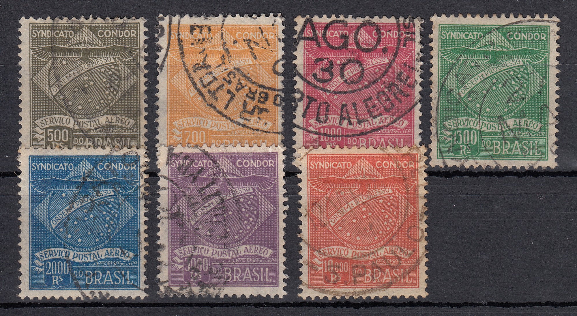 Brazil 1927 Syndicato Condor Complete Airmail Set Used. Scott 1CL1-1CL7