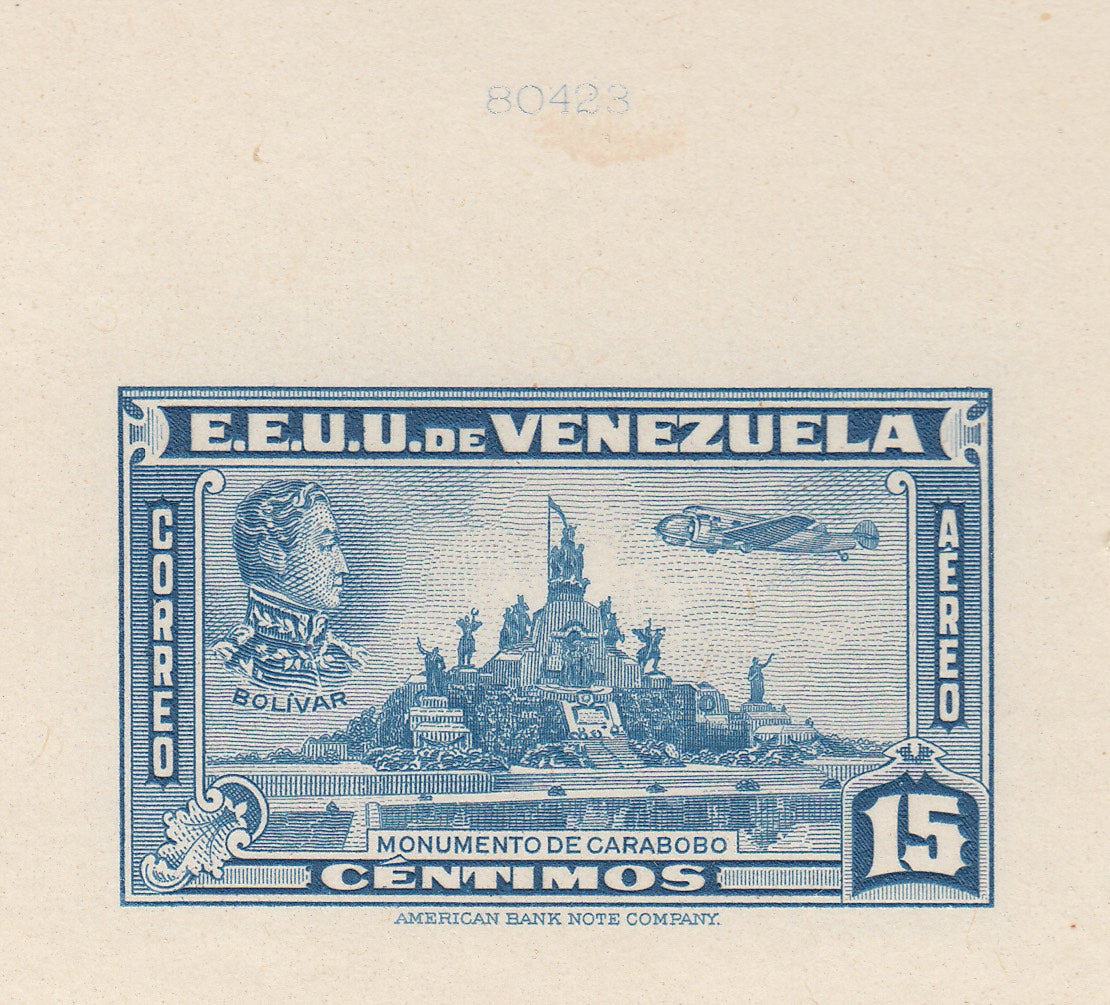 Venezuela 1940 15c Blue Airmail Die Proof. Scott C136 var