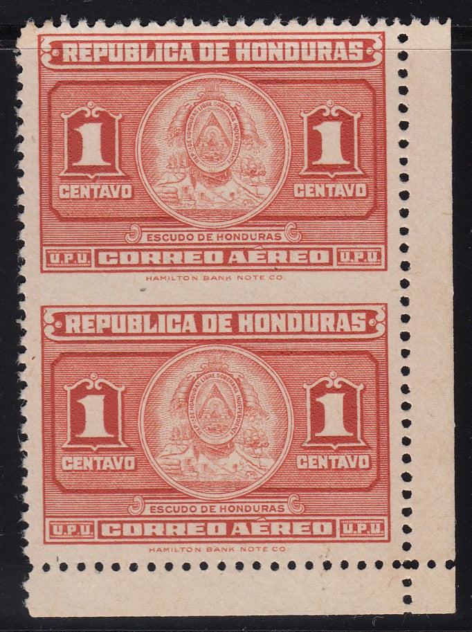 Honduras 1946 1c Red Vertical Pair Imperforate Between Error MNH/VLM Mint. Scott C155a