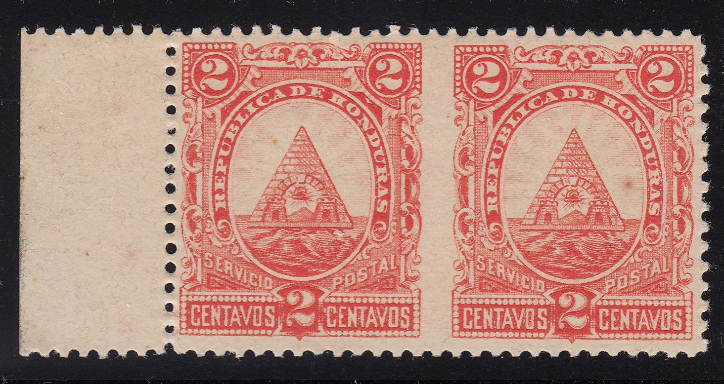 Honduras 1890 2c Red Imperforate Inbetween Pair Error M Mint. Scott 41 var
