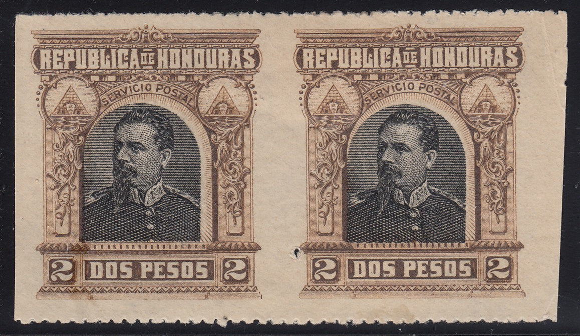 Honduras 1891 2p Brown & Black Bogran Vertical Imperf Pair Error M Mint. Scott 62 var