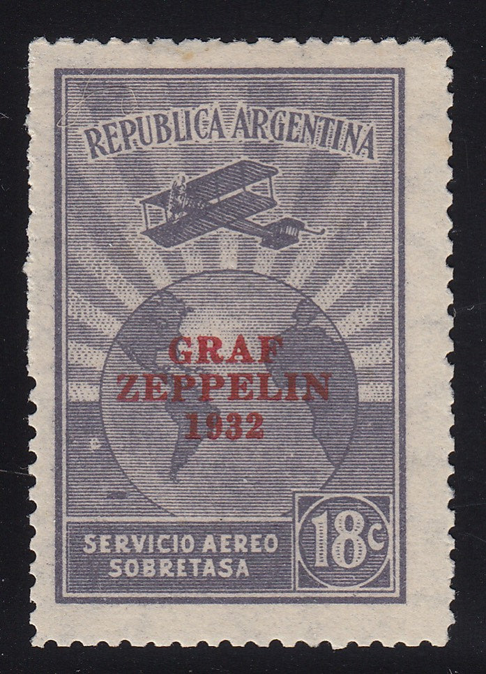 Argentina 1932 18c Brown Lilac Zeppelin Airmail LM Mint. Scott 36a