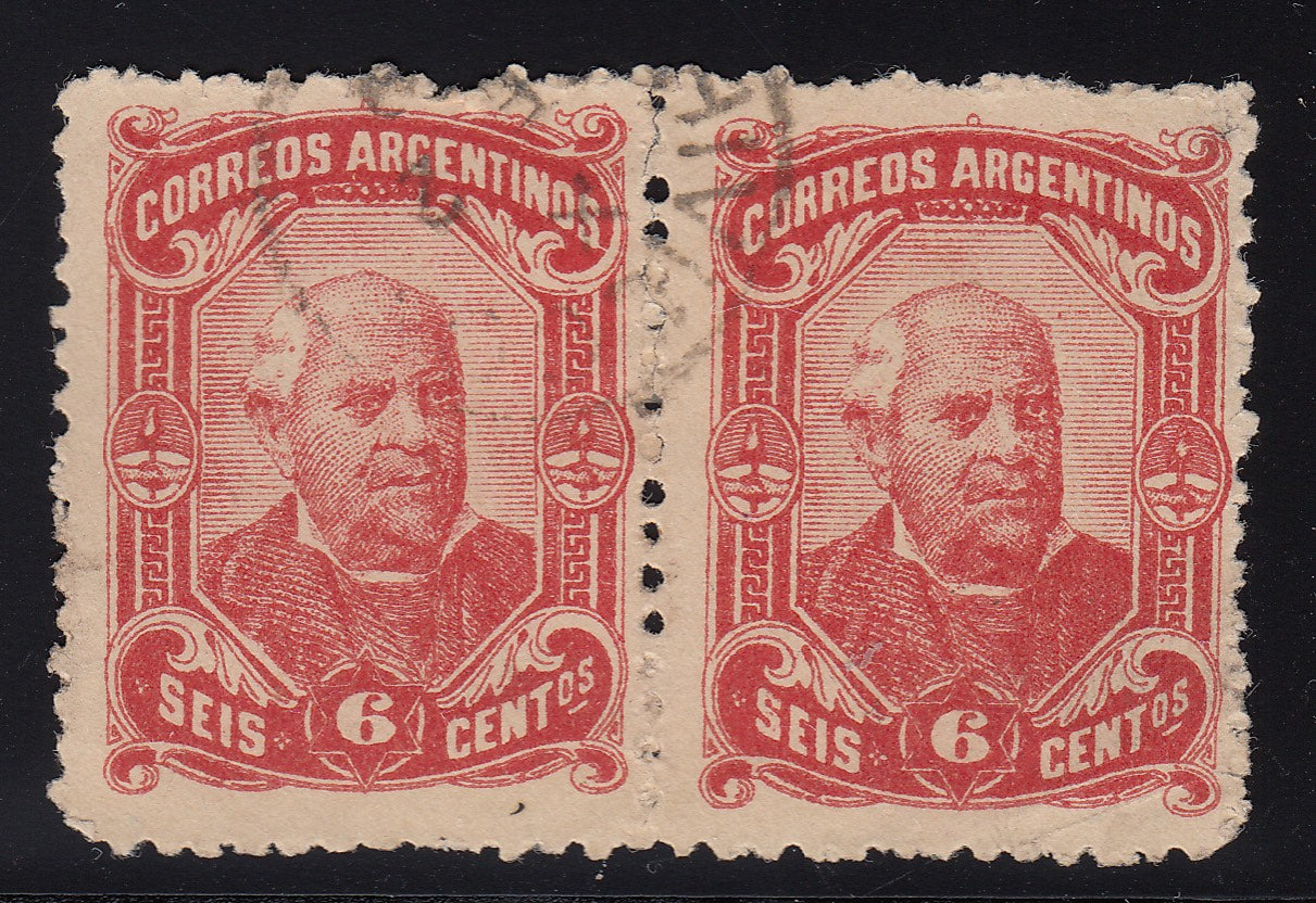 Argentina 1888-90 6c Red Perf 12 Pair Used. Scott 62c