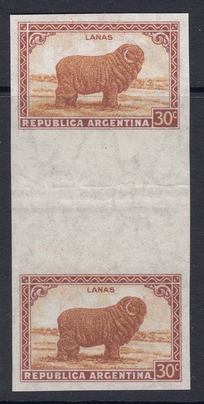 Argentina 1942-50 30c Orange Brown Plate Proof Gutter Pair MNH. Scott 495 var