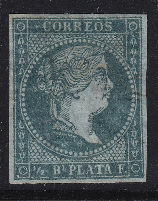 Cuba 1855 ½r p Blue Green Queen Isabella MNG. Scott 1