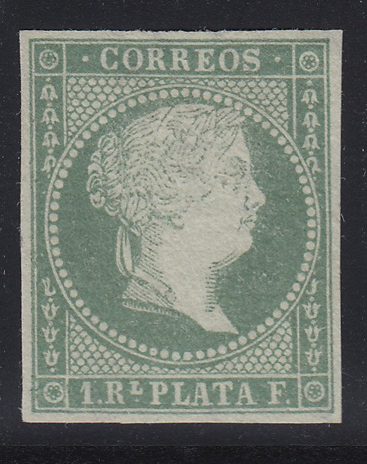 Cuba 1855 1r p Gray Green Queen Isabella MNG Scott 2