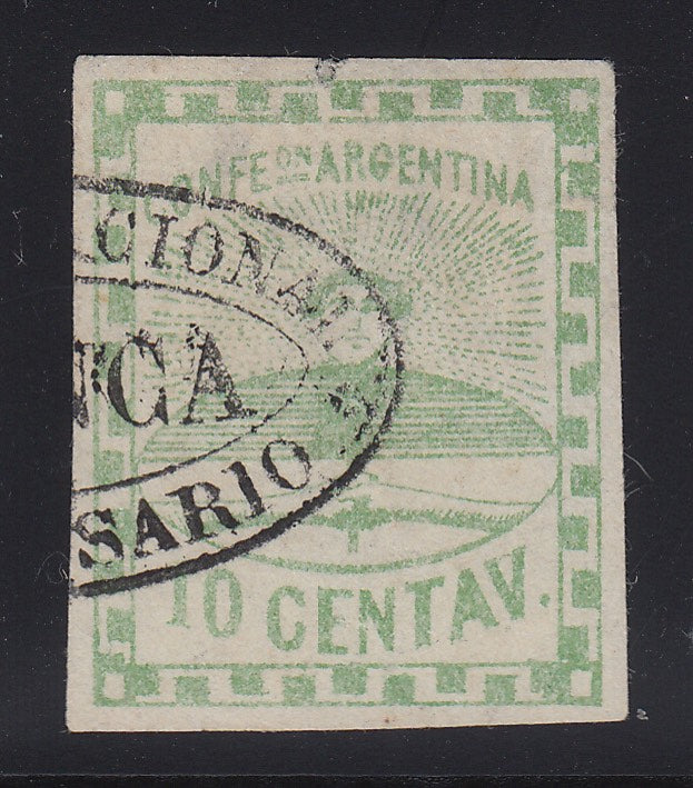 Argentina 1858 10c Green Used with Franca Rosario Cancel. Scott 2