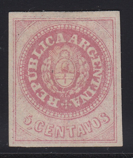 Argentina 1862 5c Rose Escudito with Accent M Mint. Scott 5
