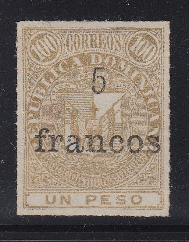 Dominican Republic 1883 5fr on 1p Gold MNG. Scott 70