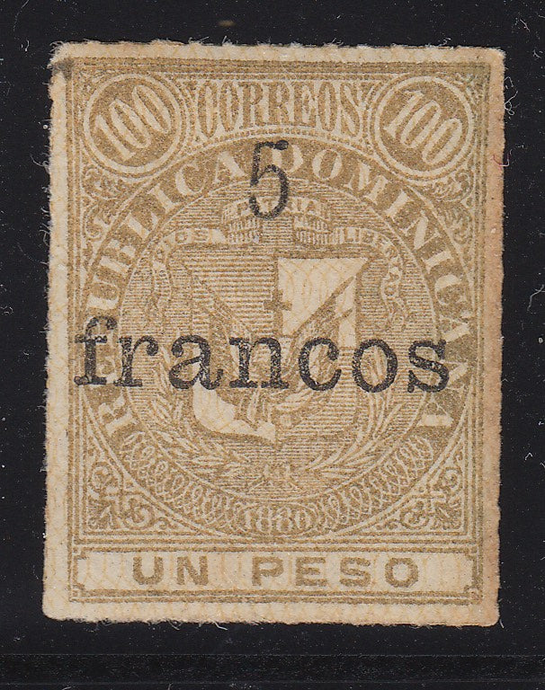 Dominican Republic 1883 5fr on 1p Gold M Mint. Scott 87