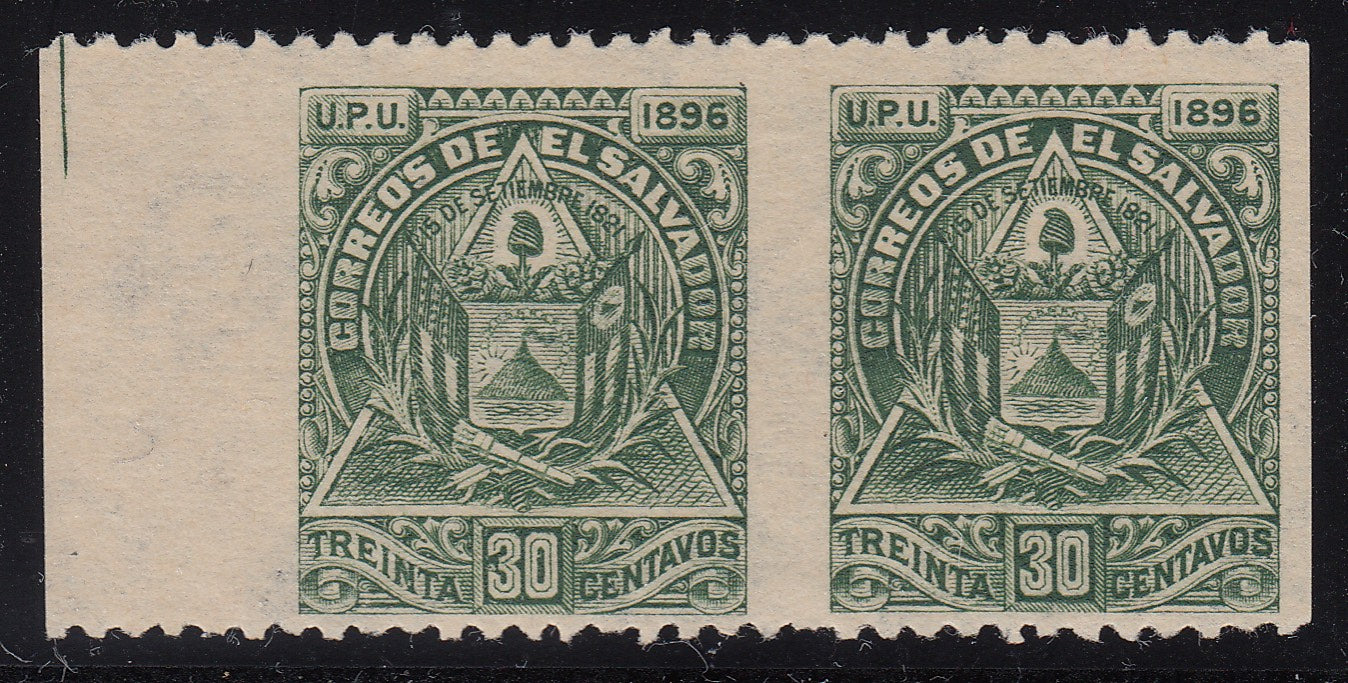 El Salvador 1896 30c Deep Green Vertical Imperforate Pair LM Mint. Scott 155 var