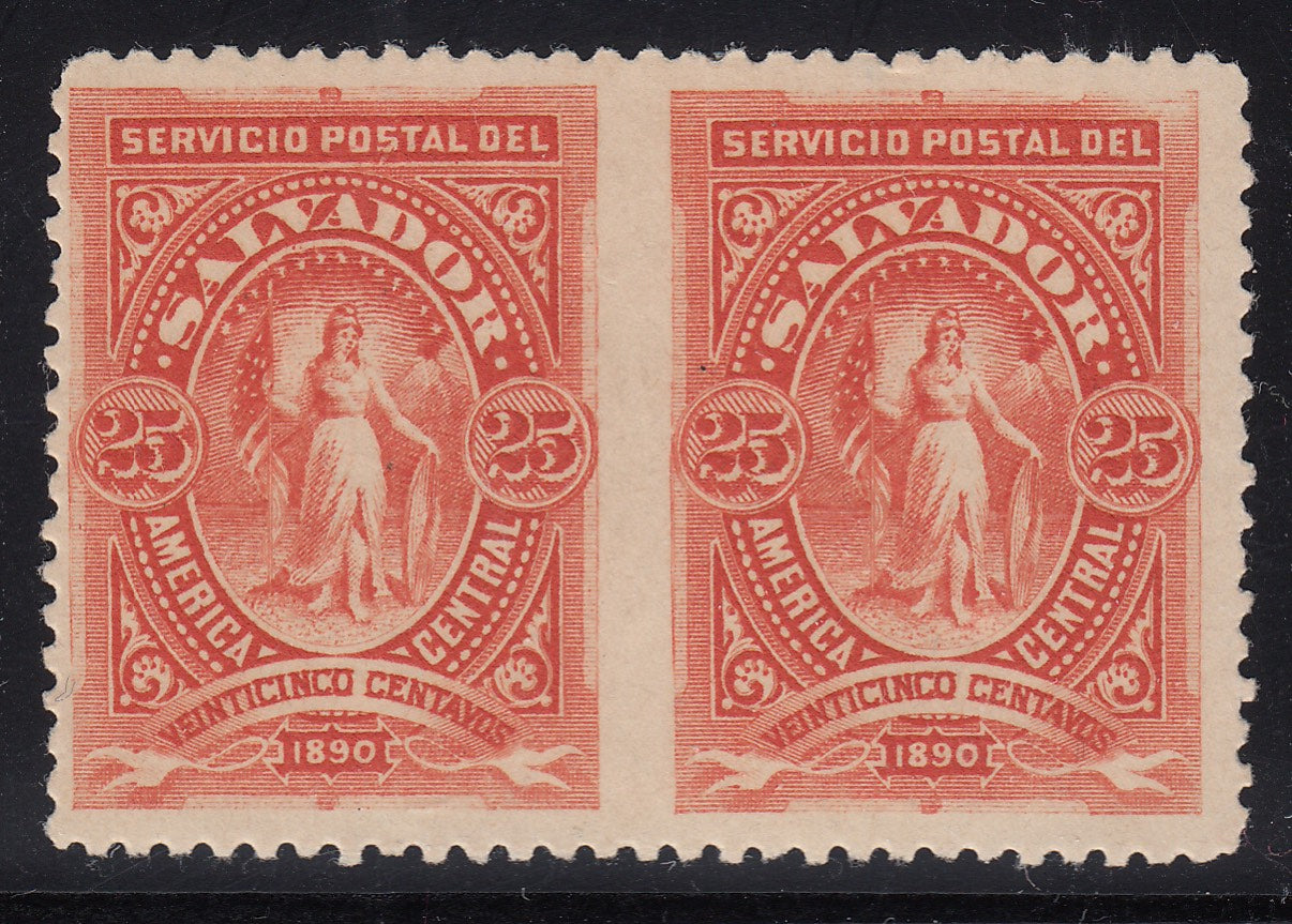 El Salvador 1890 25c Red Imperforate Between Pair LM Mint. Scott 44 var