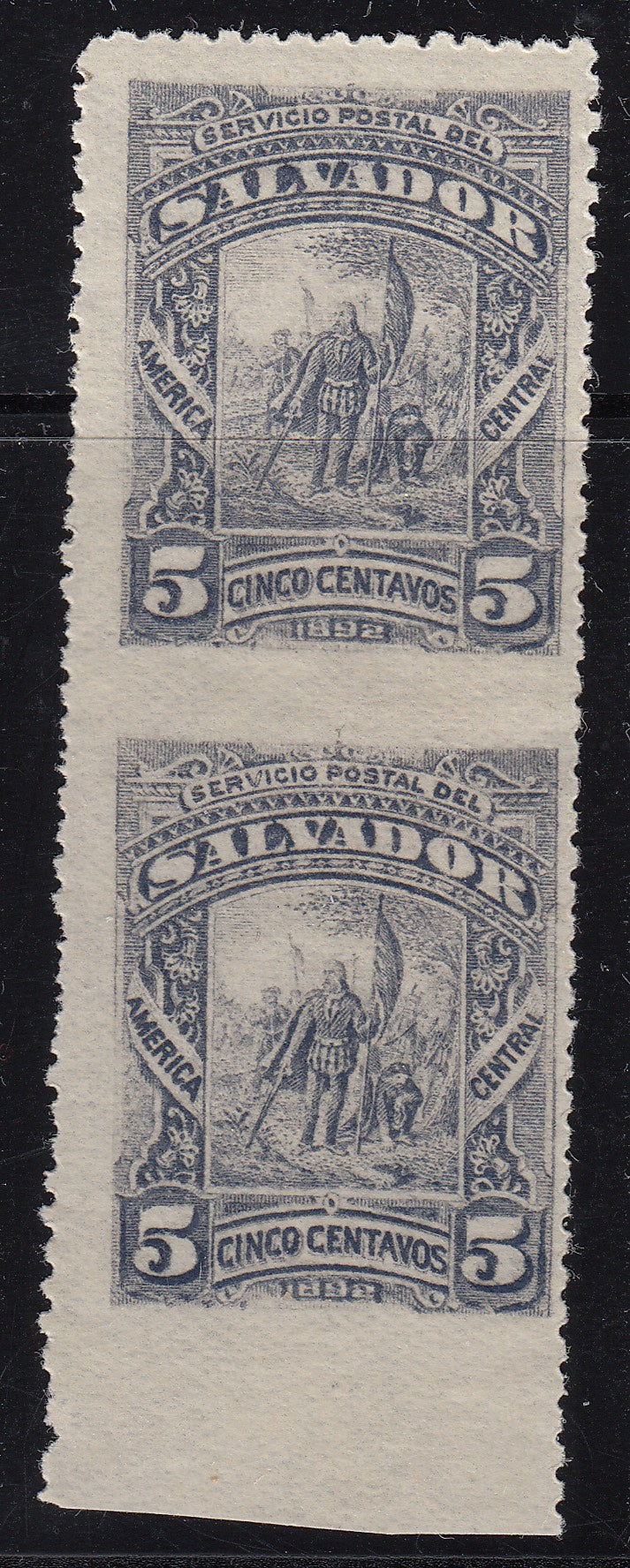 El Salvador 1892 5c Gray Imperforate Between Pair M Mint. Scott 63 var
