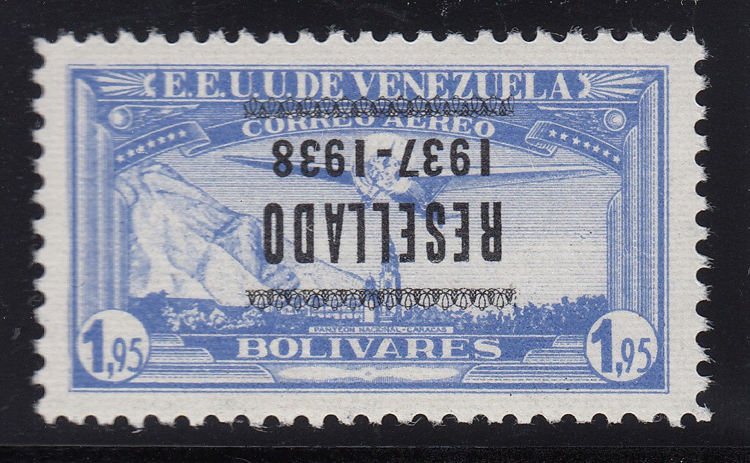 Venezuela 1937 1.95b Light Ultramarine Inverted Resellado Airmail Overprint VLM Mint. Scott C73a