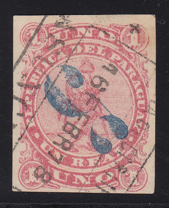 Paraguay 1878 5c Blue Surcharge on 1r Rose Used. Scott 5F
