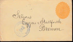El Salvador 1891 11c Yellow Postal Envelope Sonsonate to Bremen, Germany