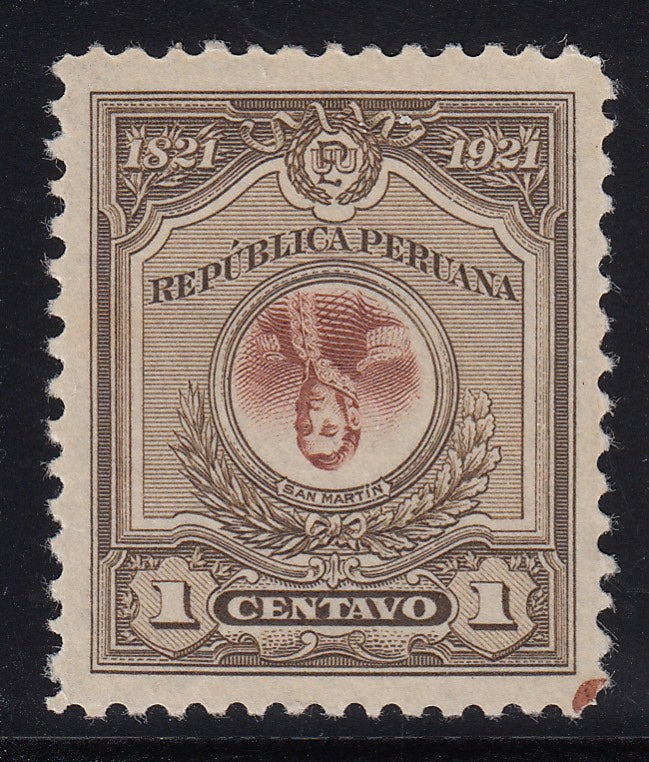 Peru 1921 1c Olive Brown & Red Brown Center Inverted LM Mint. Scott 222a