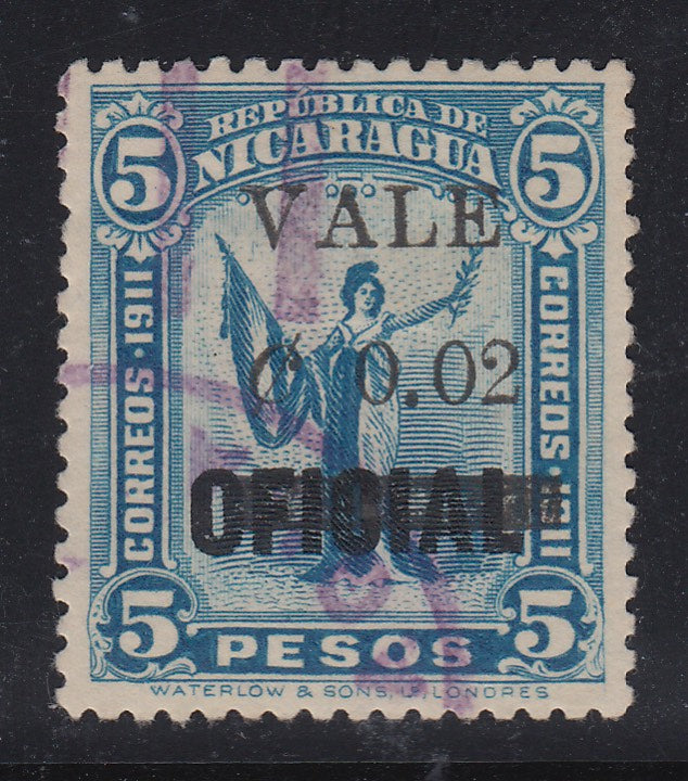 Nicaragua 1914 2c on 5p Light Blue Surcharge Error Used. Scott 345, Maxwell 428