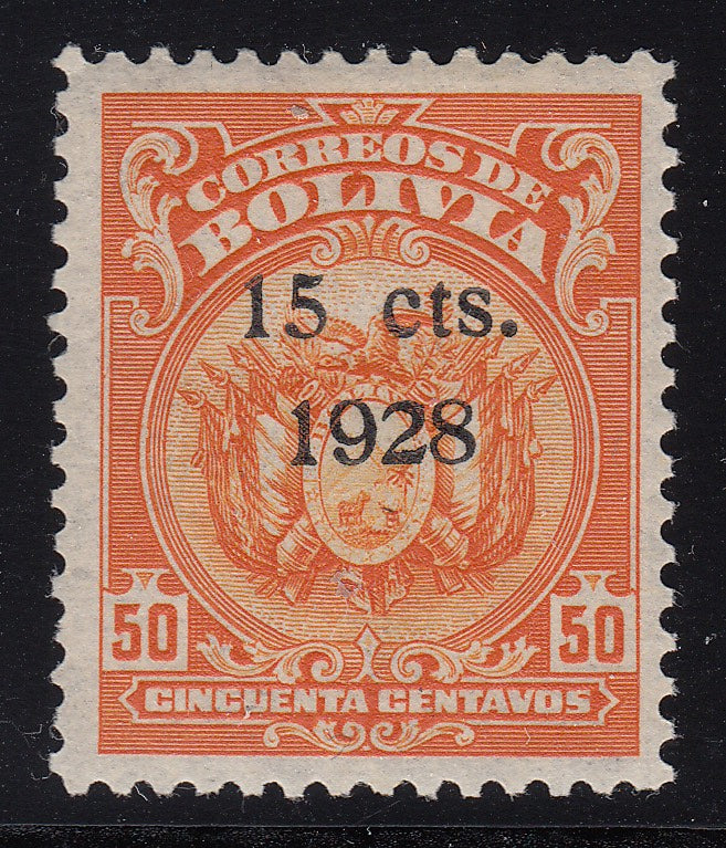 Bolivia 1928 15c on 50c Black Surcharge VLM Mint. Scott 185