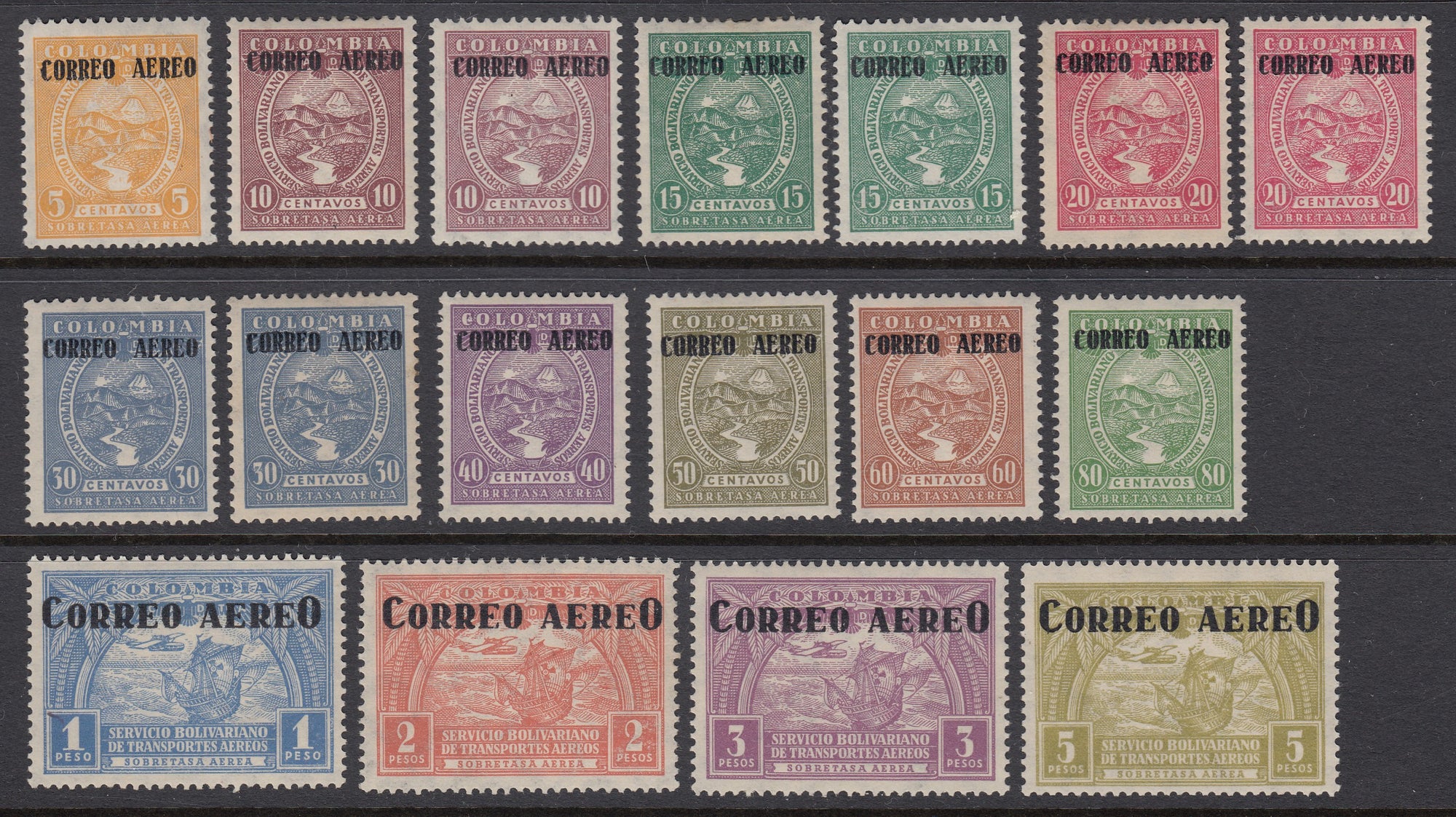 Colombia 1932 Airmail Overprint Set + Shades VLM Mint. Scott C83-C95