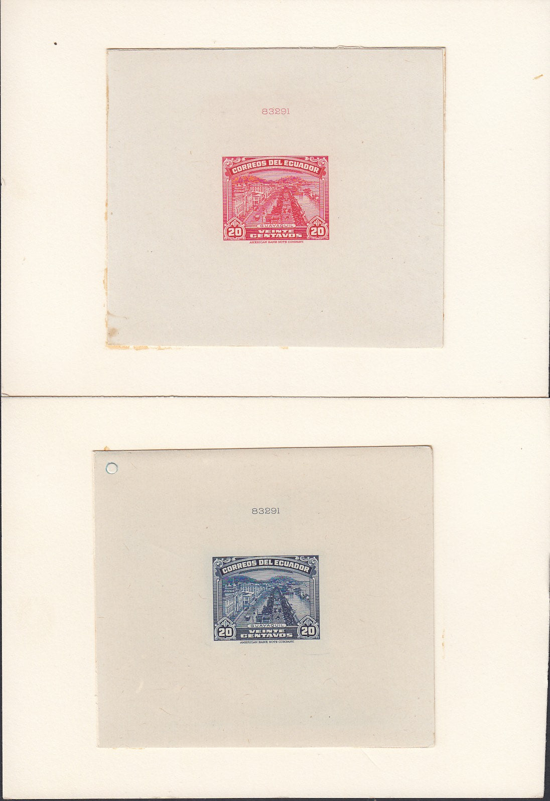 Ecuador 1942-44 View of Guayaquil Complete Set of Die Proofs. Scott 408-408A