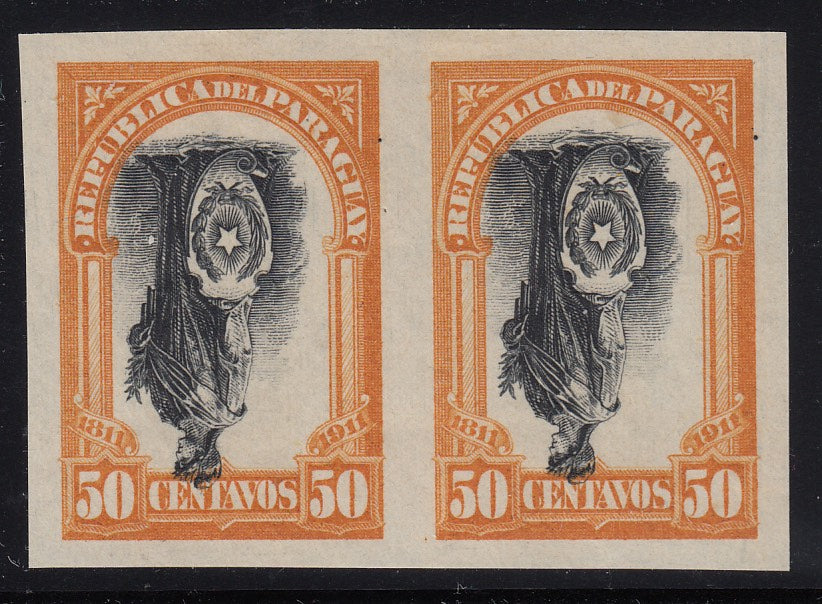 Paraguay 1911 50c National Independence Centenary Inverted Plate Proof Color Trial Pair. Scott 206 var