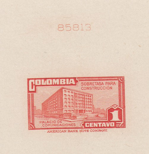Colombia 1945-48 1c Postal Tax Die Proofs x 2. Scott RA23 & RA23a var