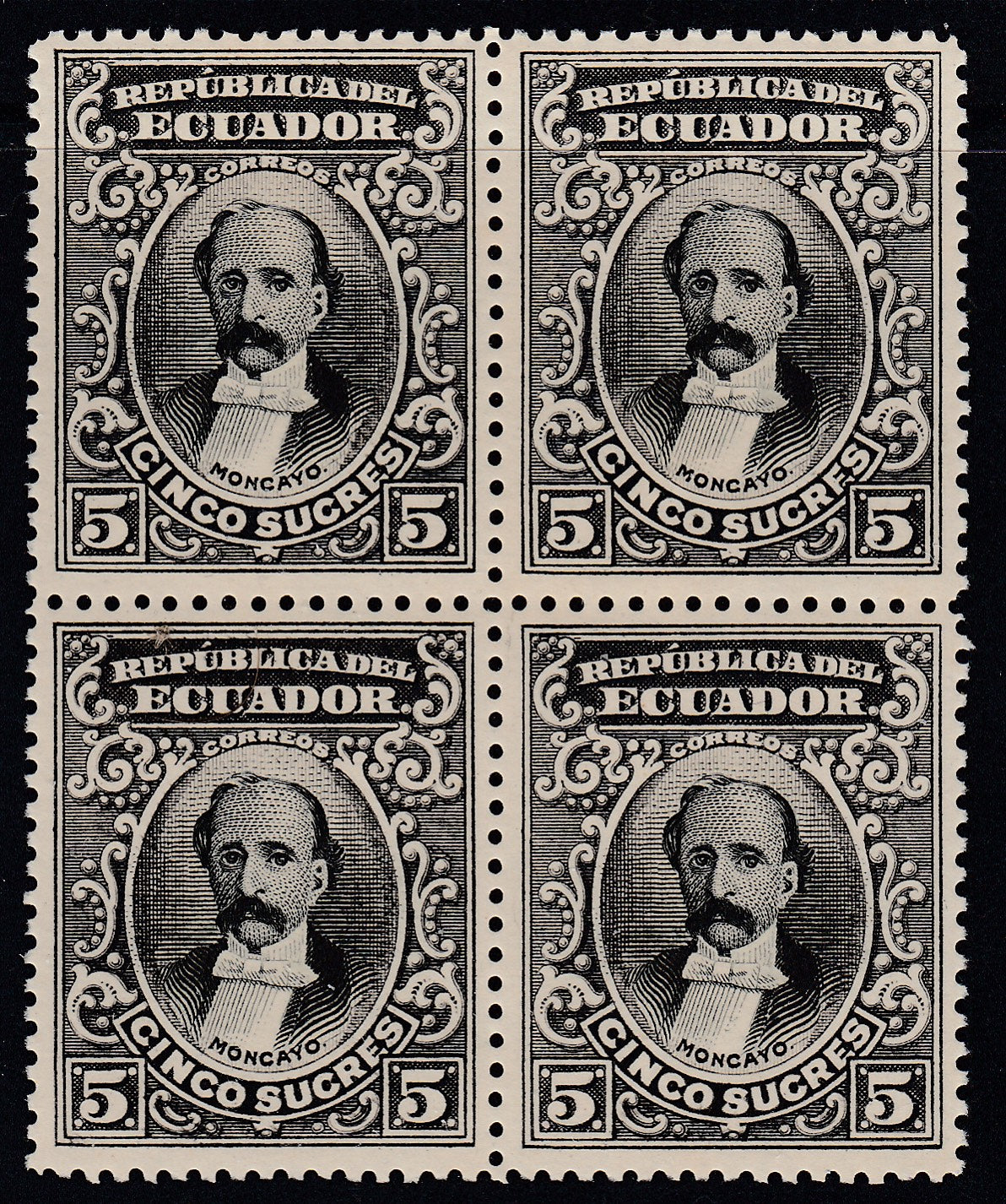 Ecuador 1901 5s Grey Black & Black Top Value Block MNH. Scott 152