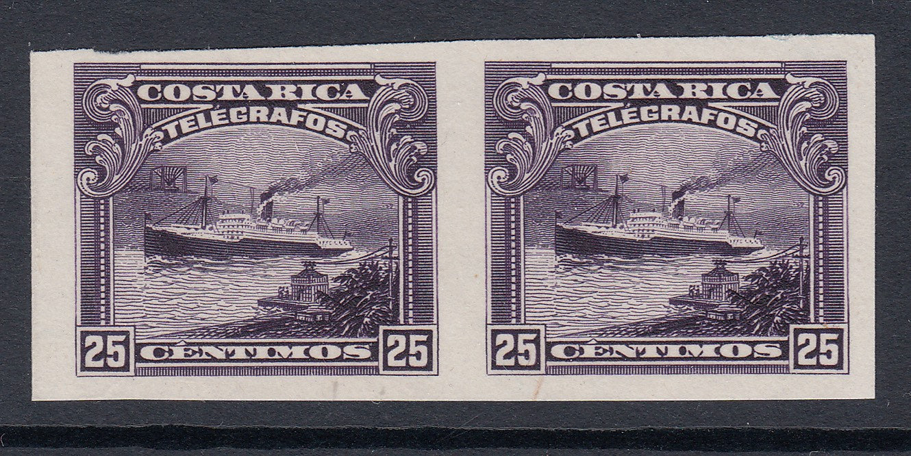 Costa Rica 1910 25c Deep Lilac Ship Telegraph ABNC Plate Proof Pair. Hiscocks 15