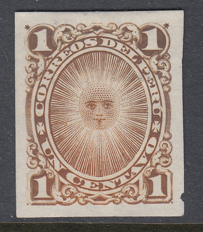 Peru 1874-84 1c Brown Color Trial Plate Proof. Scott 21 var