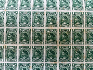 Chile 1900-01 1c Yellow Green Cabezones Complete Sheet x 100 MNH. Scott 39