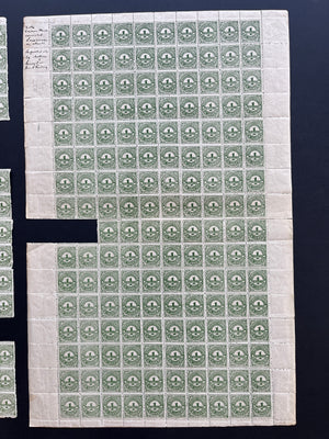 Colombia 1926 1c Green Provisional Plating Study, 2 Sheets (308 stamps) + Notes. Scott 395