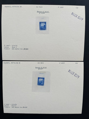 Colombia 1952 Airmail Set of Index Copy Die Proofs x 9. Scott C217-C225 var