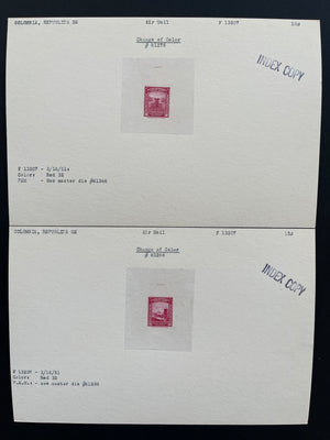 Colombia 1952 Airmail Set of Index Copy Die Proofs x 9. Scott C217-C225 var