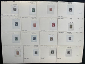 Colombia 1916 Timbre Nacional Revenue Sunken Die Proofs on Index Copy Cards x 16. Between Anyon 370-390