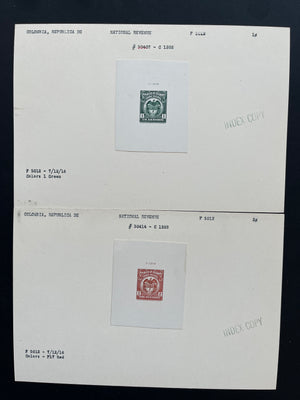Colombia 1916 Timbre Nacional Revenue Sunken Die Proofs on Index Copy Cards x 16. Between Anyon 370-390