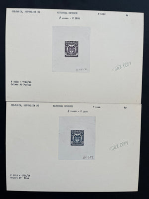 Colombia 1916 Timbre Nacional Revenue Sunken Die Proofs on Index Copy Cards x 16. Between Anyon 370-390
