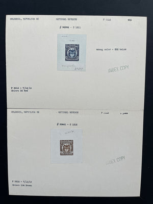 Colombia 1916 Timbre Nacional Revenue Sunken Die Proofs on Index Copy Cards x 16. Between Anyon 370-390