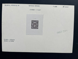 Colombia 1916 Timbre Nacional Revenue Sunken Die Proofs on Index Copy Cards x 16. Between Anyon 370-390
