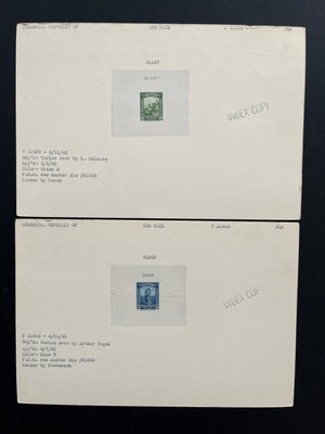 Colombia 1941 Airmail Complete Set of Index Copy Die Proofs x  13 + Progressive Die Proofs x 5. Scott C121-C133 var