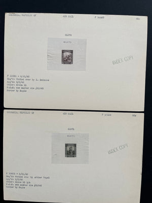 Colombia 1941 Airmail Complete Set of Index Copy Die Proofs x  13 + Progressive Die Proofs x 5. Scott C121-C133 var
