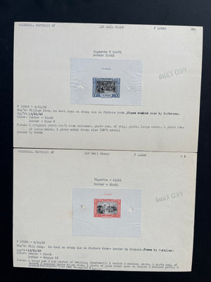 Colombia 1941 Airmail Complete Set of Index Copy Die Proofs x  13 + Progressive Die Proofs x 5. Scott C121-C133 var