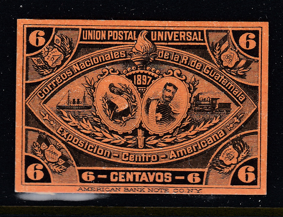 Guatemala 1897 6c Black on Brown Orange Plate Proof. Scott 62 var