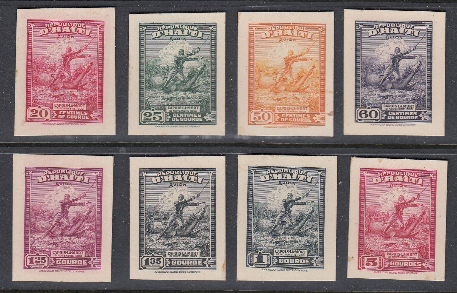 Haiti 1946 Capois Airmails Complete Set of Cut Down Die Proofs. Scott C35-C42 var
