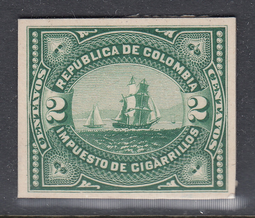Colombia 1892 2c Green Impuesto De Cigarillo Plate Proof. Anyon 10 var