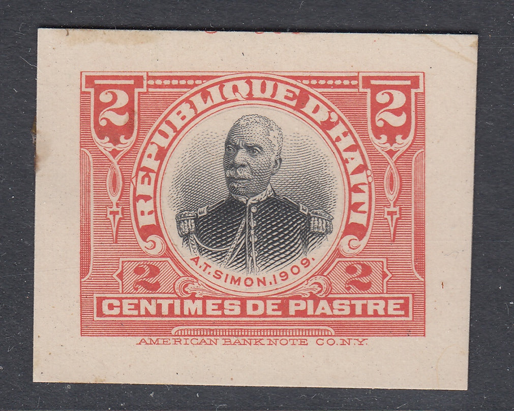 Haiti 1910 2c de p Rose Red & Black Cut Down Die Proof. Scott 162 var